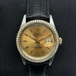 ROLEX DATEJUST 16013 18K YELLOW GOLD STEEL CUSTOM DIAMOND CHAMPAGNE DIAL WATCH
