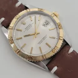 MENS ROLEX OYSTER DATEJUST 1625 THUNDERBIRD 18K SS 1960S 36MM AUTOMATIC RA421