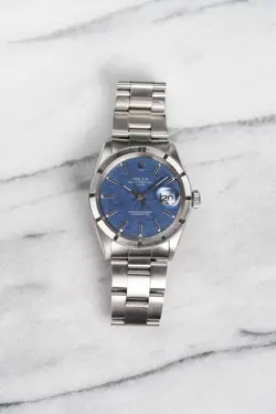 VINTAGE ROLEX OYSTER PERPETUAL DATE 70S REF 1501 34MM BLUE MOSAIC DIAL 34MM CAS