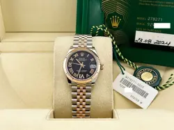 ROLEX MIDSIZE DATEJUST 278271 AUBERGINE PURPLE DIAMOND DIAL 18K ROSE GOLD STEEL