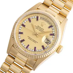 Rolex Day Date 18038LR 10P Baguette Cut Ruby Milliard Dial #RI028