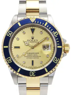USED ROLEX SUBMARINER DATE DIAMOND & SAPPHIRE 16613SG GOLD MEN'S WATCH #4161