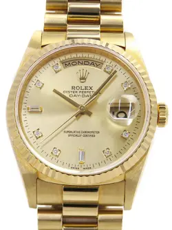 USED ROLEX DAY DATE 10P DIAMOND 18238A GOLD CASE SIZE 36MM MEN'S WATCH #4161