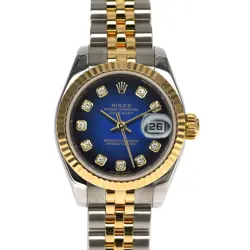 USED ROLEX DATEJUST 179173G BLUE CASE SIZE 26MM LADIES WATCH #4191
