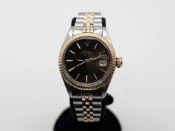 $10,000 ROLEX DATE 26MM BLACK DIAL 18K YELLOW GOLD SS LADIES WATCH SERVICED