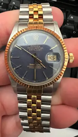ROLEX 2 TONE DATEJUST QUICKSET BLUE  DIAL 16013 TIFFANY & CO.  PERPETUAL 36MM