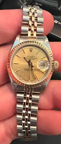 ROLEX 18K GOLD/STAINLESS STEEL DATEJUST 69173 26MM GOLD  INDEX PERPETUAL