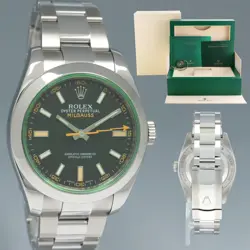 2019 MINT ROLEX MILGAUSS GREEN ANNIVERSARY ORANGE BLACK 116400 GV STEEL WATCH
