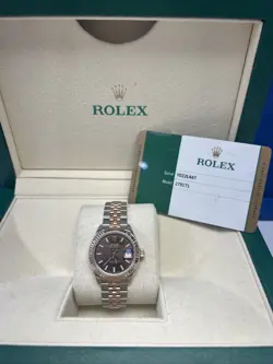 ROLEX DATEJUST CHOCOLATE DIAL STEEL ROSE GOLD 28MM LADIES WATCH 279171 BOX CARD