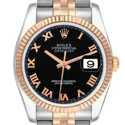 ROLEX DATEJUST 36 STEEL EVEROSE GOLD BLACK ROMAN DIAL MENS WATCH 116231