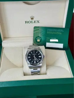 ROLEX OYSTER PERPETUAL 41 BLACK INDEX DIAL STAINLESS STEEL SMOOTH BEZEL OYSTER