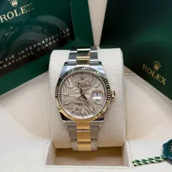 ROLEX DATEJUST 36 PLAM MOTIF DIAL TWO TONE YELLOW GOLD FLUTED BEZEL OYSTER