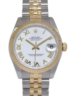 ROLEX DATEJUST 18K YELLOW GOLD/STEEL WHITE DIAL 31MM WATCH +CARD '14 178273