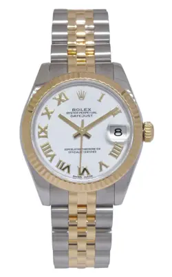 Rolex Datejust 18k Yellow Gold/Steel White Dial 31mm Watch +Card '14 178273