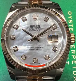 ROLEX DATEJUST 116231 18K ROSE GOLD/STEEL FACTORY MOTHER OF PEARL DIAMOND DIAL