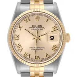 ROLEX DATEJUST 36 STEEL YELLOW GOLD ROMAN MENS WATCH 16233 BOX PAPERS