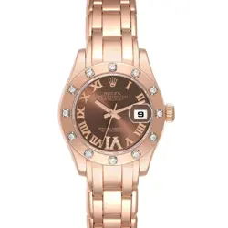 ROLEX PEARLMASTER ROSE GOLD CHOCOLATE DIAL DIAMOND LADIES WATCH 80315
