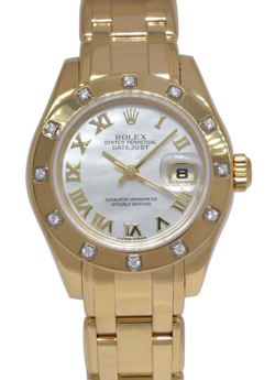 ROLEX DATEJUST PEARLMASTER 18K YELLOW GOLD MOP DIAMOND 29MM WATCH +PAPER K 80318