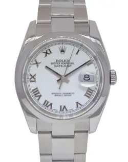 ROLEX DATEJUST STEEL WHITE ROMAN DIAL MENS OYSTER 36MM WATCH +PAPERS D 116200