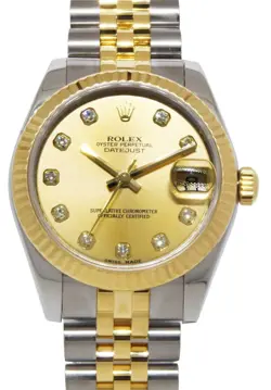 ROLEX DATEJUST 18K YELLOW GOLD/STEEL CHAMPAGNE DIAMOND LADIES 31MM WATCH 178273