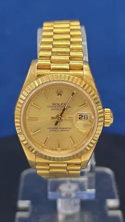 ROLEX DATEJUST 69178 PRESIDENT 18K GOLD BRACELET CHAMPAGNE STICK DIAL 26MM BOX