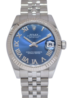 ROLEX DATEJUST STEEL 18K GOLD BEZEL BLUE DIAL LADIES 31MM WATCH '12+ 178274