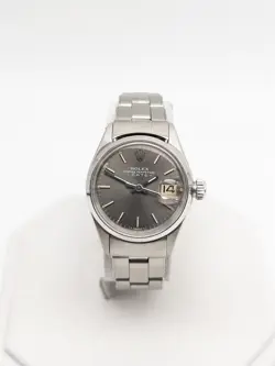 Estate $8000 ROLEX DATE 26mm GREY DIAL DATE SS Ladies Watch SERVICED