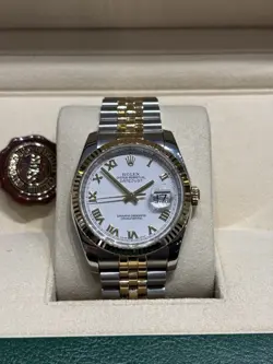 ROLEX DATEJUST 116233 WHITE DIAL 18K GOLD & STAINLESS COMPLETE SET 2012 MINT