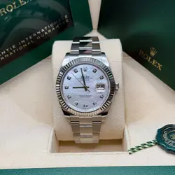 ROLEX DATEJUST 41 MOTHER OF PEARL DIAMOND STAINLESS STEEL FLUTED OYSTER