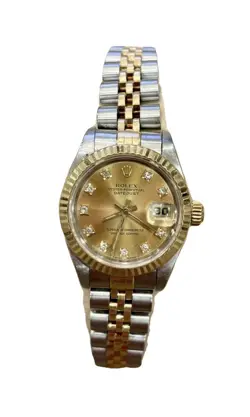ROLEX 26MM DATEJUST TWO-TONE JUBILEE CHAMPAGNE DIAMOND DIAL FLUTED BEZEL