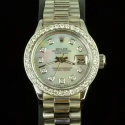ROLEX LADIES 18K PRESIDENTIAL WHITE GOLD DIAMOND BEZEL OYSTER