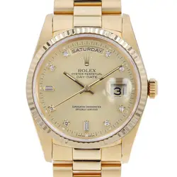 ROLEX DAY DATE 8P DIAMOND 2P BAGUETTE DIAMOND 18238A CHAMPAGNE GOLD L NUMBER...