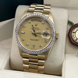 ROLEX DAY-DATE 36MM GOLD PRESIDENTIAL GOLD DIAMOND DIAL DIAMOND BEZEL REF: 18038