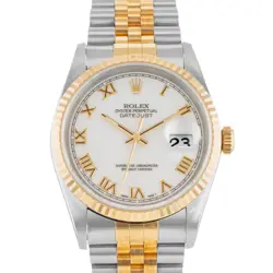 ROLEX DATEJUST 36 16233 WHITE ROMAN YELLOW STEEL JUBILEE FLUTED MENS WATCH