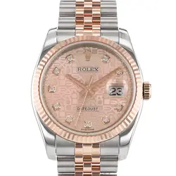ROLEX DATEJUST 36 116231 PINK DIAMOND DIAL STEEL ROSE GOLD JUBILEE MENS WATCH