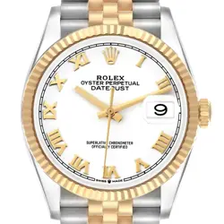 ROLEX DATEJUST STEEL YELLOW GOLD WHITE ROMAN DIAL MENS WATCH 126233