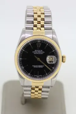 1989 ROLEX DATEJUST 16233 TWO TONE BLACK DIAL MEN'S WRISTWATCH