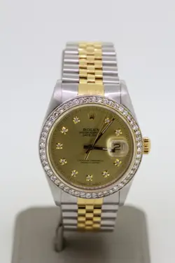 1987 ROLEX DATEJUST 16013 TWO TONE DIAMOND BEZEL CHAMPAGNE DIAL MEN'S WATCH