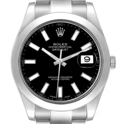 ROLEX DATEJUST II 41MM BLACK DIAL STEEL MENS WATCH 116300 BOX CARD