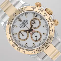 ROLEX DAYTONA TWO TONE WHITE DIAL YELLOW GOLD BEZEL OYSTER BAND WATCH 116503