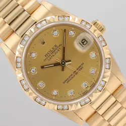 ROLEX DATEJUST 31MM 18KY GOLD CHAMPAGNE DIAMOND DIAL BEZEL PRESIDENT BAND 68278