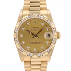 Rolex Datejust 31mm 18KY Gold Champagne Diamond Dial Bezel President Band 68278