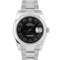 MINT ROLEX DATEJUST 36MM BLACK SUNBEAM STAINLESS STEEL OYSTER WATCH 116200