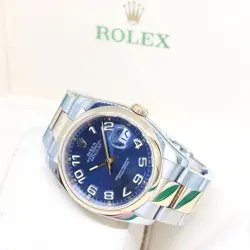 ROLEX 36MM 18K HALF YELLOW GOLD BLUE CONCENTRIC ARABIC DIAL DATEJUST REF: 116203