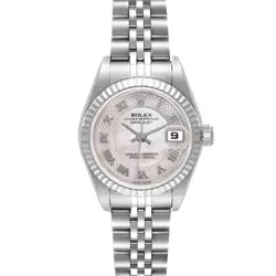 ROLEX DATEJUST STEEL WHITE GOLD DECORATED MOP DIAL LADIES WATCH 79174