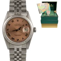 ROLEX DATEJUST 16014 SALMON ROMAN 18K FLUTED STAINLESS JUBILEE 36MM BOX + TAG