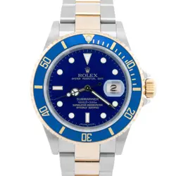 MINT ROLEX SUBMARINER DATE 40MM BLUE 18K STAINLESS GOLD BUCKLE 16613 WATCH