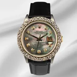 ROLEX DATEJUST 36MM 2-TONE 2.50CT BLACK MOP DIAMONDS DIAL MEN'S WATCH