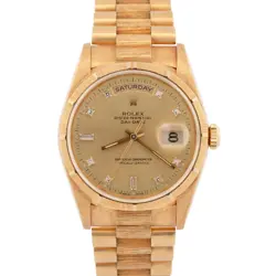 1995 UNPOL. ROLEX DAY-DATE 36MM PRESIDENT CHAMPAGNE DIAMOND BARK 18K WATCH 18248