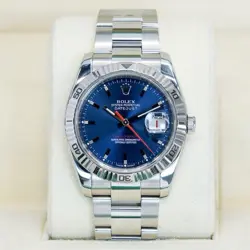 ROLEX DATEJUST TURNOGRAPH STEEL WHITE GOLD BLUE DIAL MENS WATCH 116264 36MM BOX